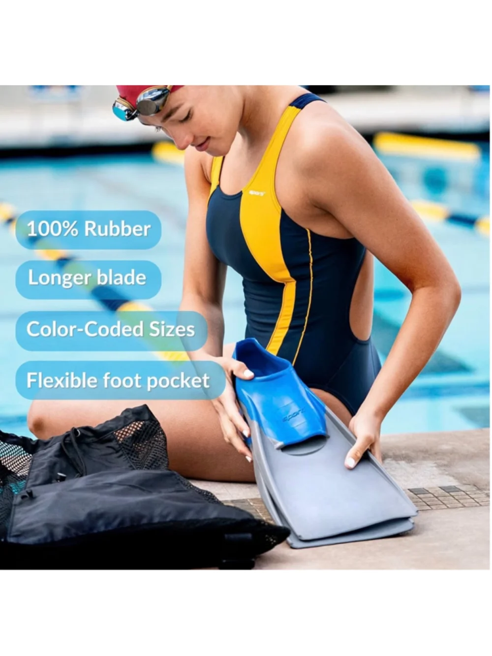 NEW Sporti Unisex Kids Long Floating Swim Fins Pool Lap Swimming Youth 13-1